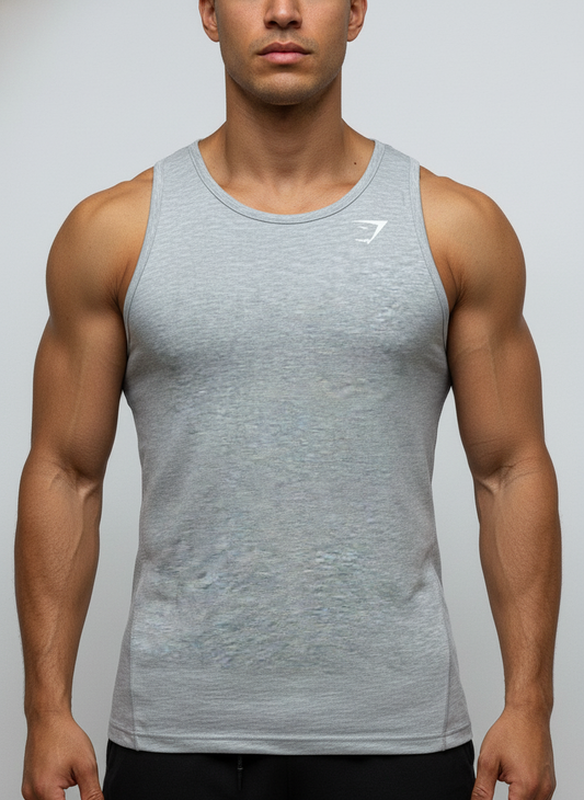 Camiseta de entrenamiento sin mangas Gymshark 🏋🏽 color gris claro y logo en blanco Talla S