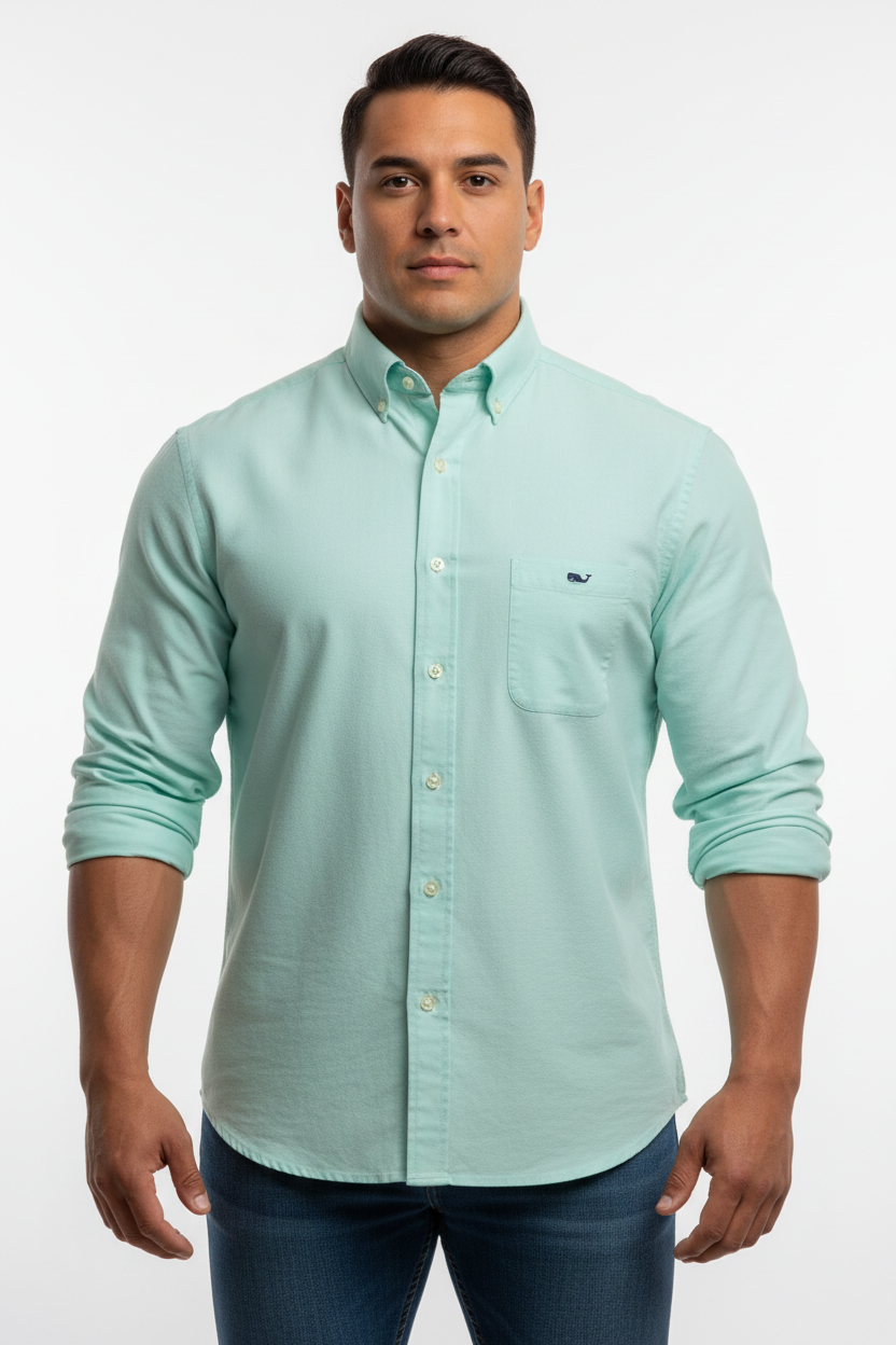 Camisa de botones Vineyard Vines 🐳 Oxford Color verde claro Talla L Entalle Slim Fit
