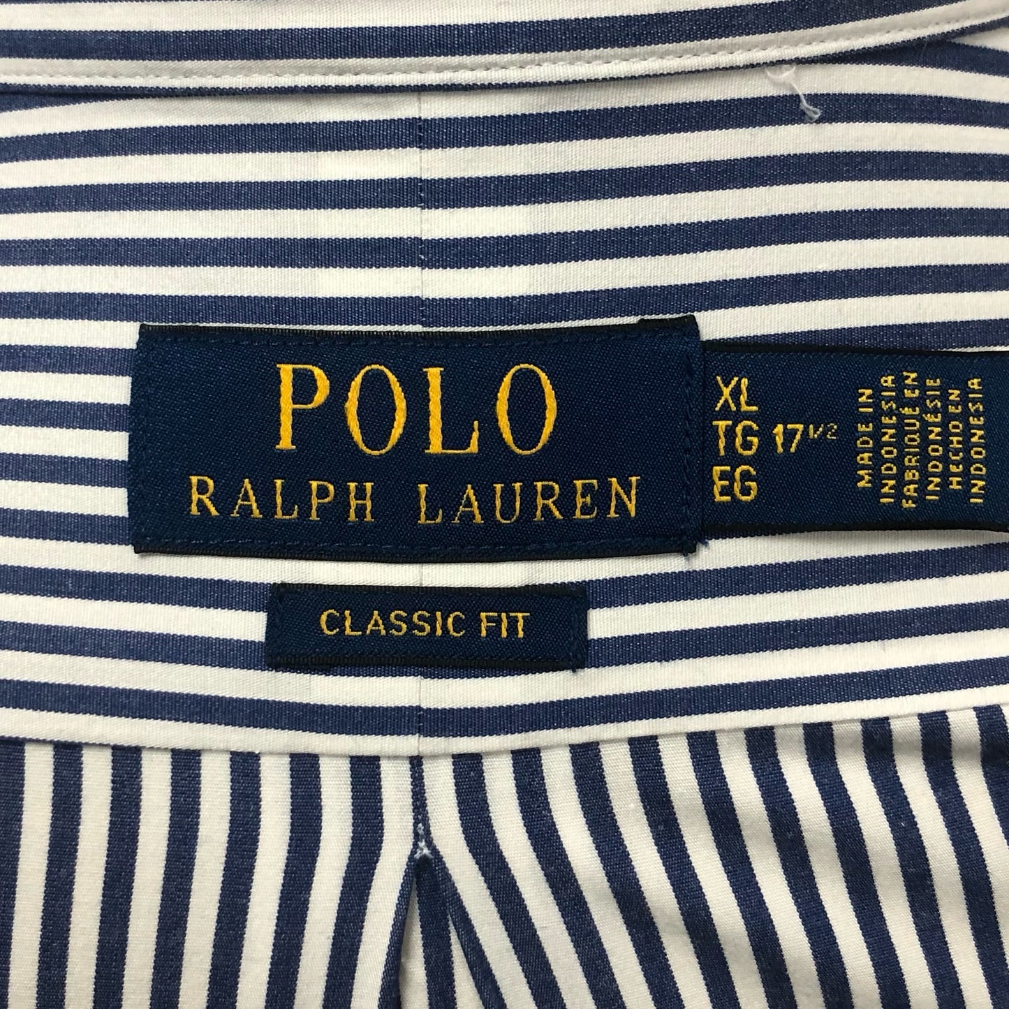 Camisa de botones Polo Ralph Lauren 🏇🏼 con patron de rayas en color azul navy y blanco Talla XL Entalle Clásico
