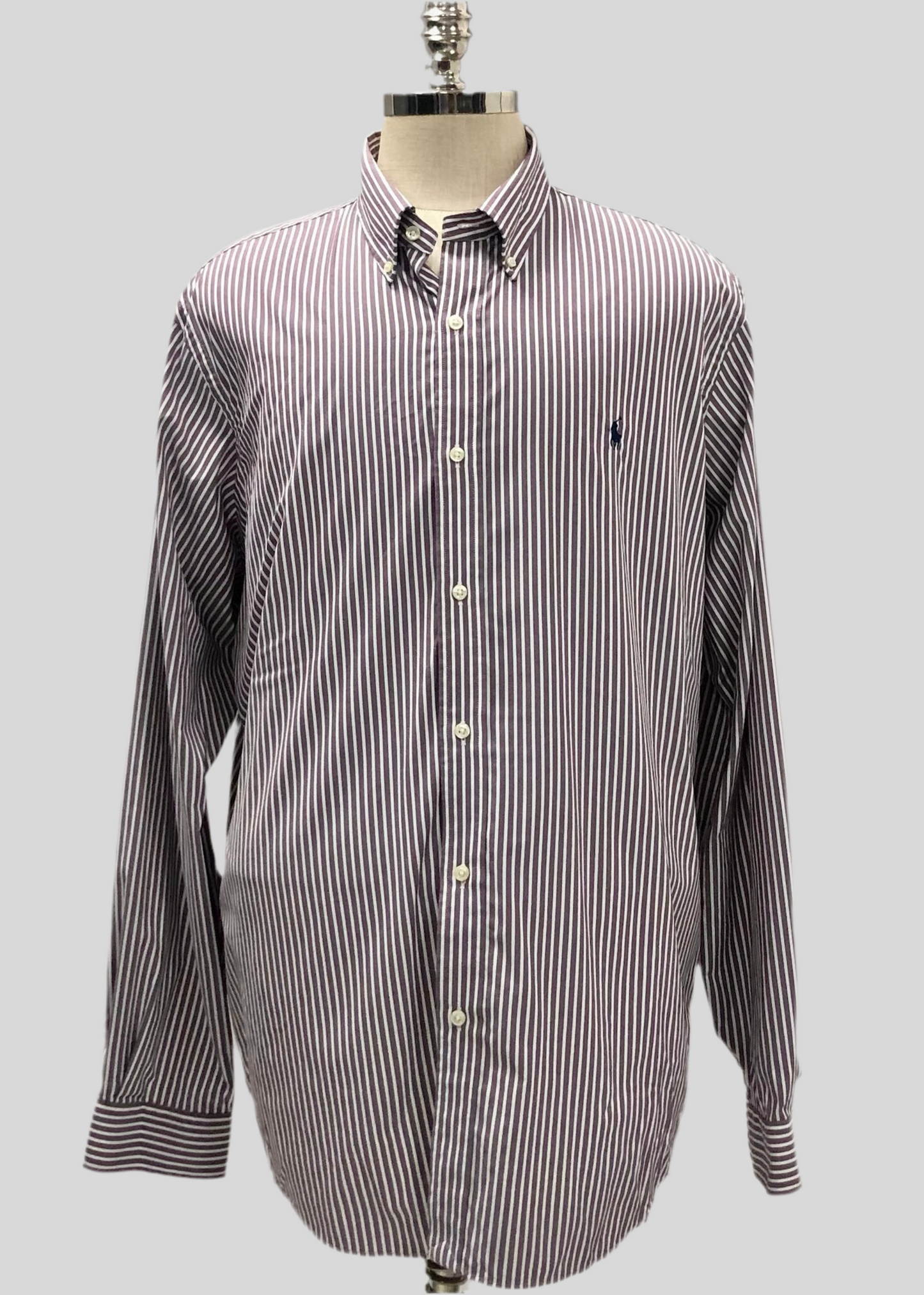 Camisa de botones Polo Ralph Lauren 🏇🏼 Performance de rayas en color marrón y blanco Talla XXL Entalle Clásico