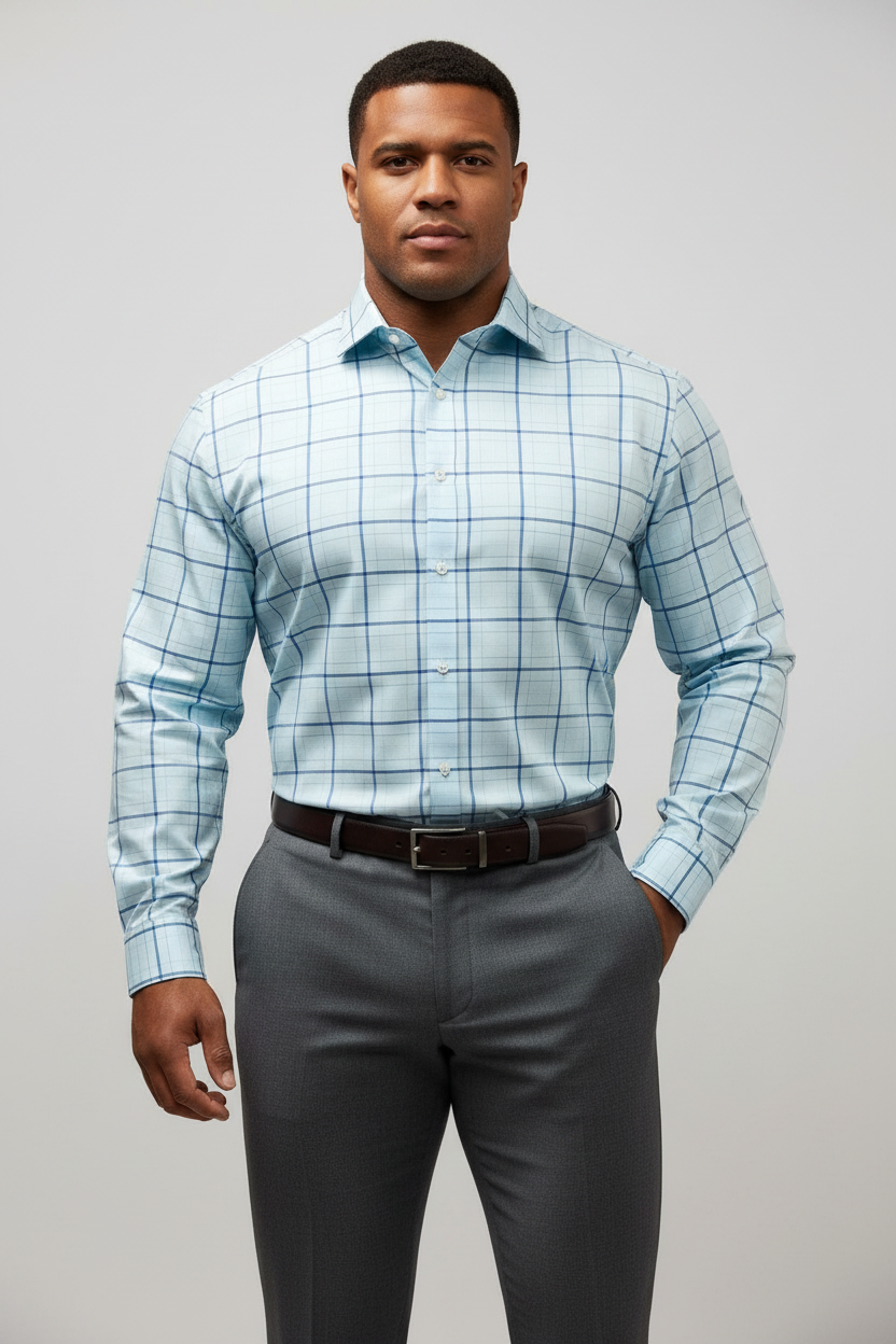 Camisa de botones Michael Kors 🇺🇸 de cuadros en celeste y azul Talla M Entalle Regular
