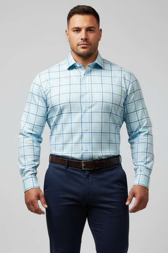 Camisa de botones Michael Kors 🇺🇸 de cuadros en celeste y azul Talla M Entalle Regular