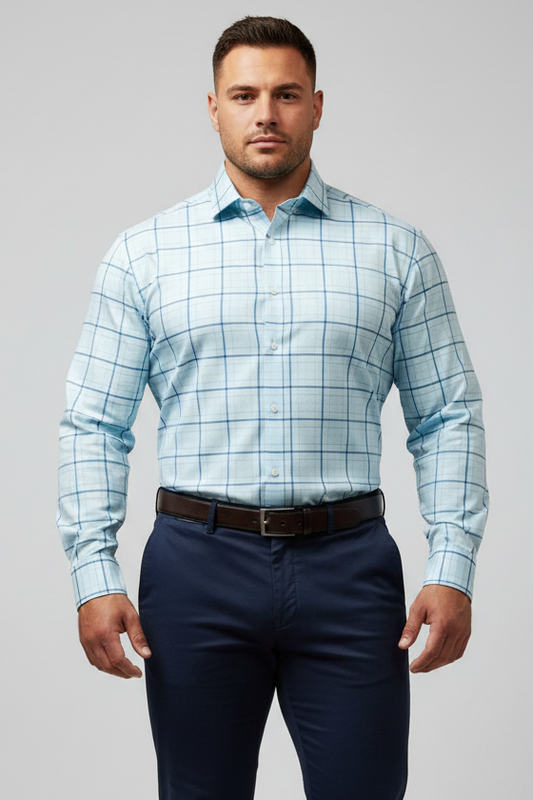 Camisa de botones Michael Kors 🇺🇸 de cuadros en celeste y azul Talla M Entalle Regular