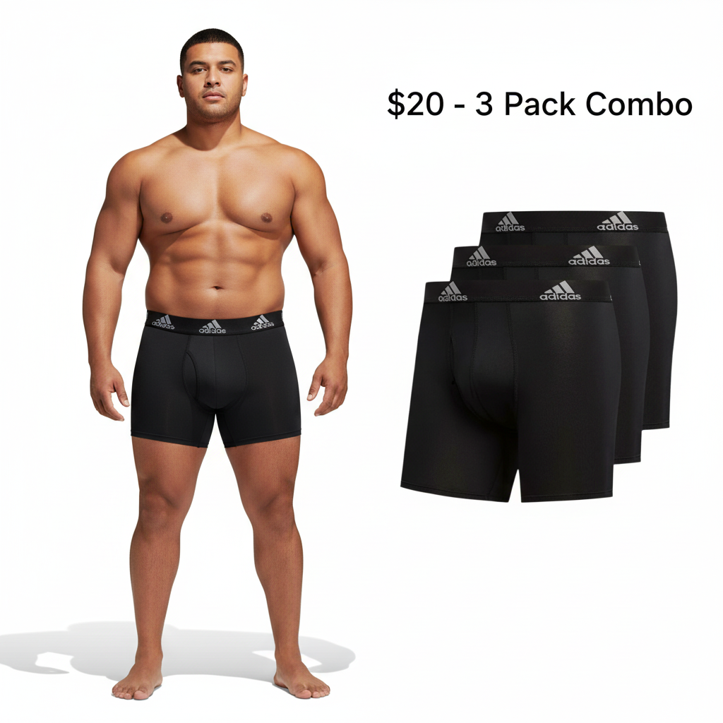 Combo de 3 Boxers Briefs Adidas Tela Performance Mesh color Negro y Gris Talla M