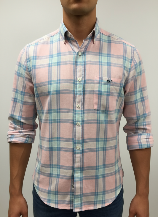 Camisa de botones Vineyard Vines 🐳 De Lino color de cuadros en rosado, celeste y azul Talla S Entalle Clásico