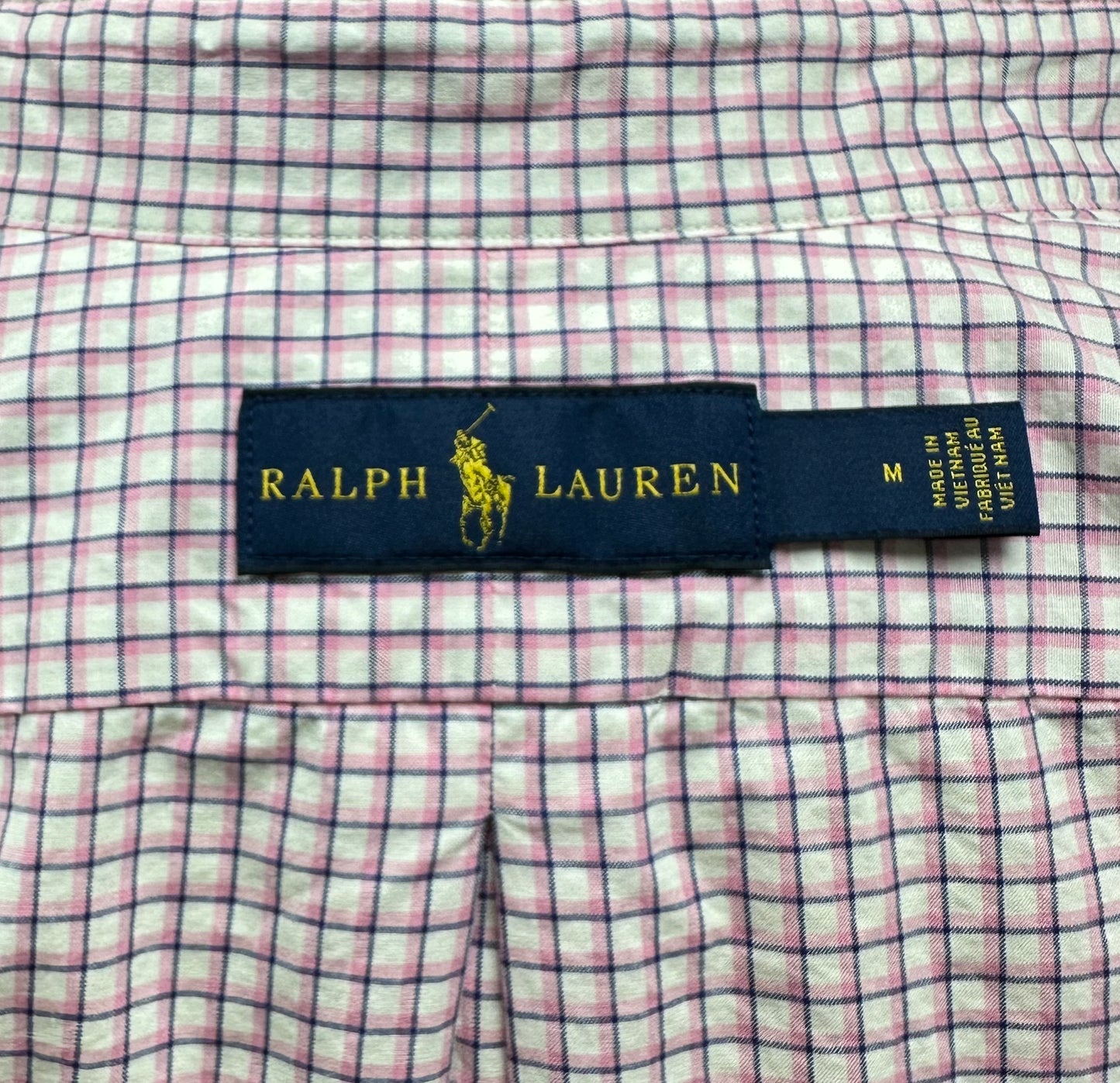 Camisa Polo Ralph Lauren 🏇🏼 color blanco con patron de cuadros rosado y azul Talla M Entalle Regular