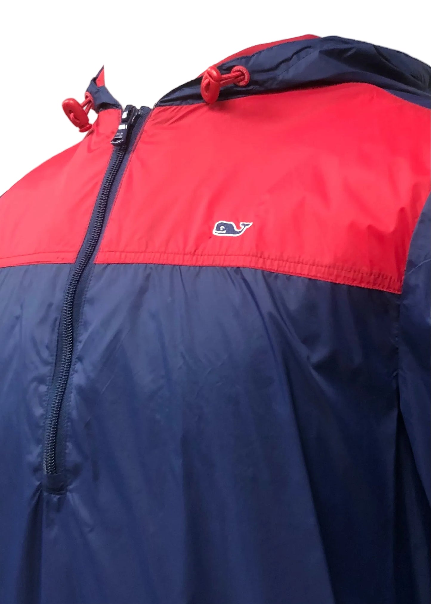 Jacket con capucha Vineyard Vines 🐳 color azul y rojo con zíper de 1/4 y logo tradicional Talla M
