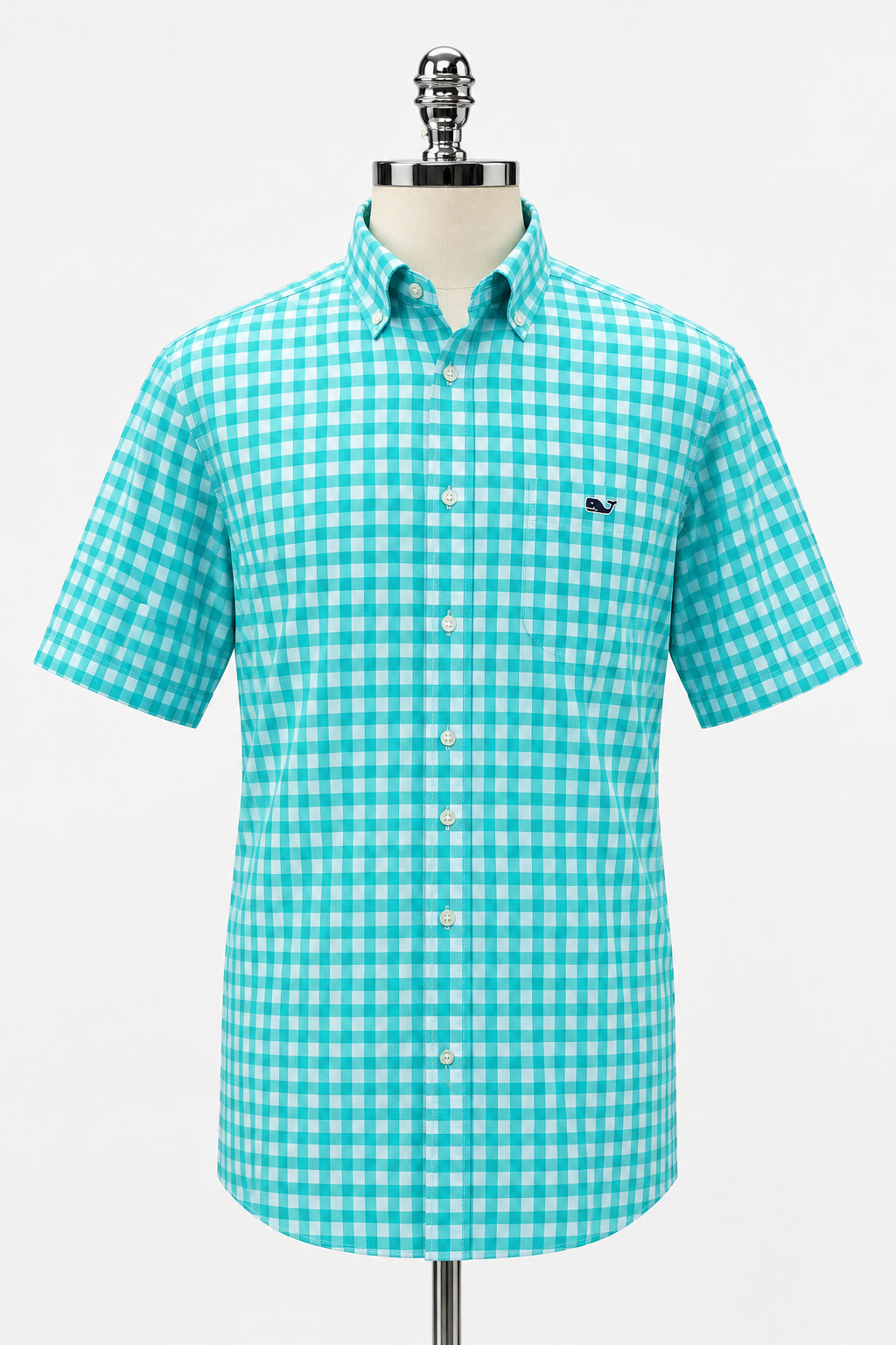 Camisa de botones Vineyard Vines 🐳 de cuadros gingham en color turquesa y gris Talla L Entalle Clásico