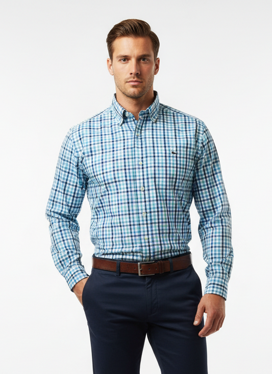 Camisa de botones Vineyard Vines 🐳 color blanco de cuadros en celeste y azul navy Talla S Entalle Clásico