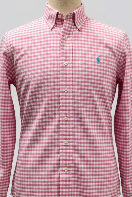 Camisa de botones Polo Ralph Lauren 🏇🏼 Oxford de cuadros gingham rosado y blanco Talla L Entalle Custom Fit