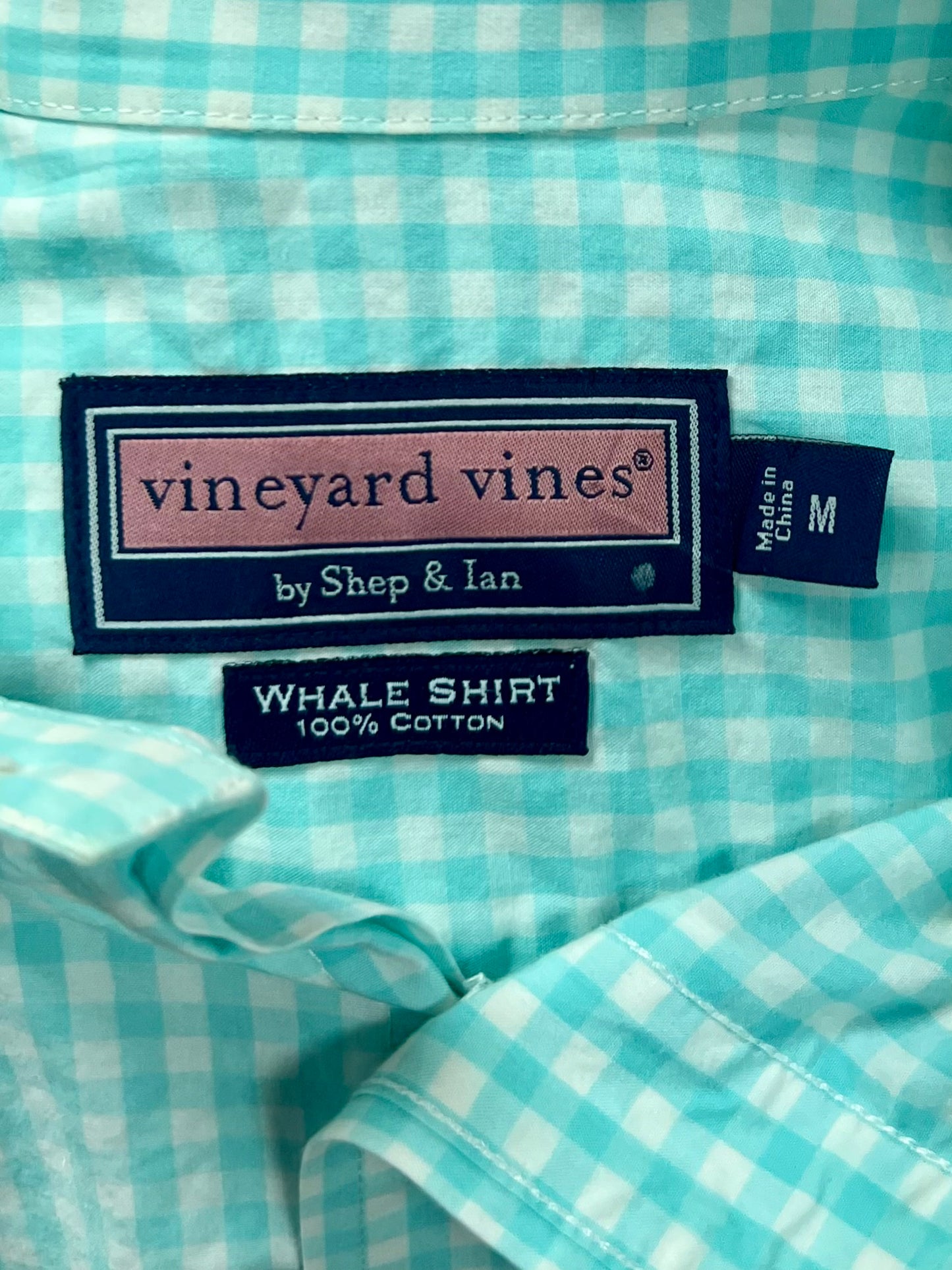 Camisa de botones Vineyard Vines 🐳 de cuadros en color turquesa claro y blanco Talla M Entalle Clásico