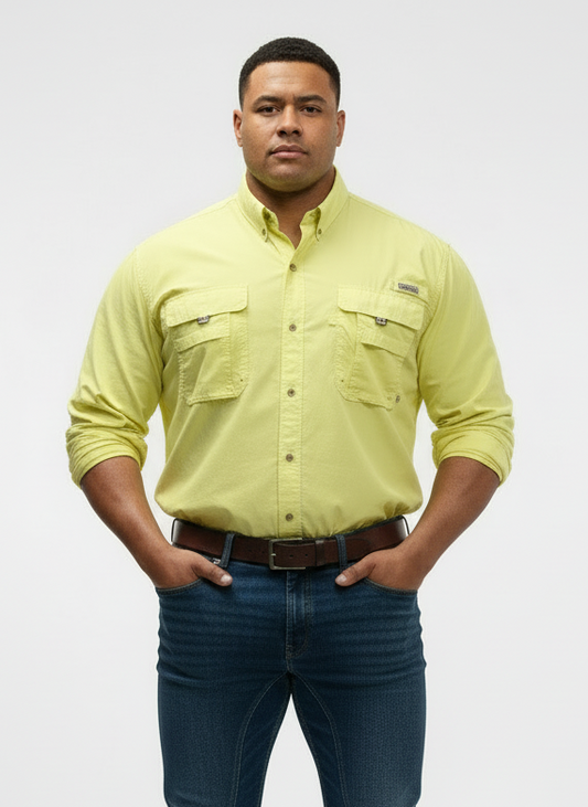 Camisa Columbia 🔹color amarillo intenso con Omni Shade Manga larga Talla 3XL