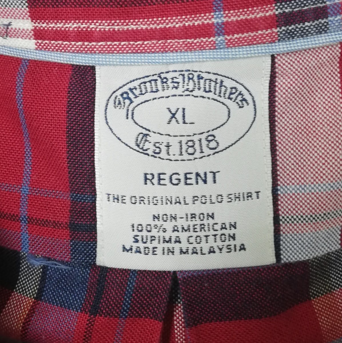 Camisa Brooks Brothers 🐑 color rojo con cuadros tartán en azul y blanco Talla XL Entalle Regular