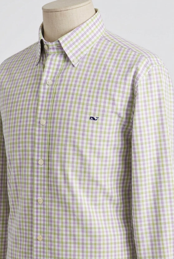 Camisa de botones Vineyard Vines 🐳 colon patrón de cuadros en color verde claro, morado y blanco Talla XL Entalle Regular (ver descripción)