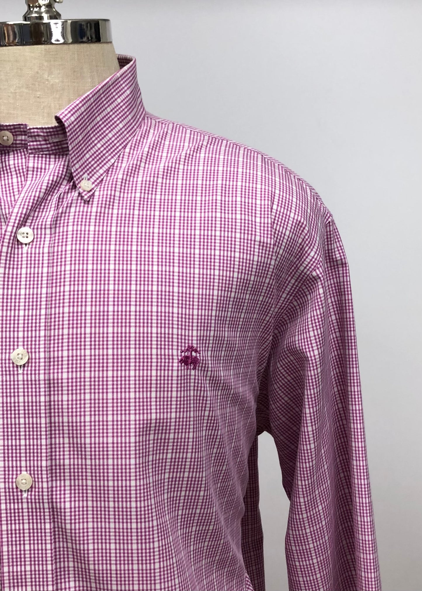 Camisa Brooks Brothers 🐑 con patrón  de cuadros rosado oscuro y blanco Talla XL Entalle Regular