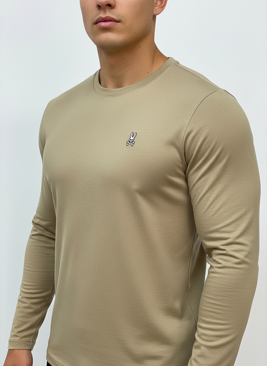 Sueter Jersey con cuello Redondo Psycho Bunny 🐰 color kaki Talla M Entalle Regular