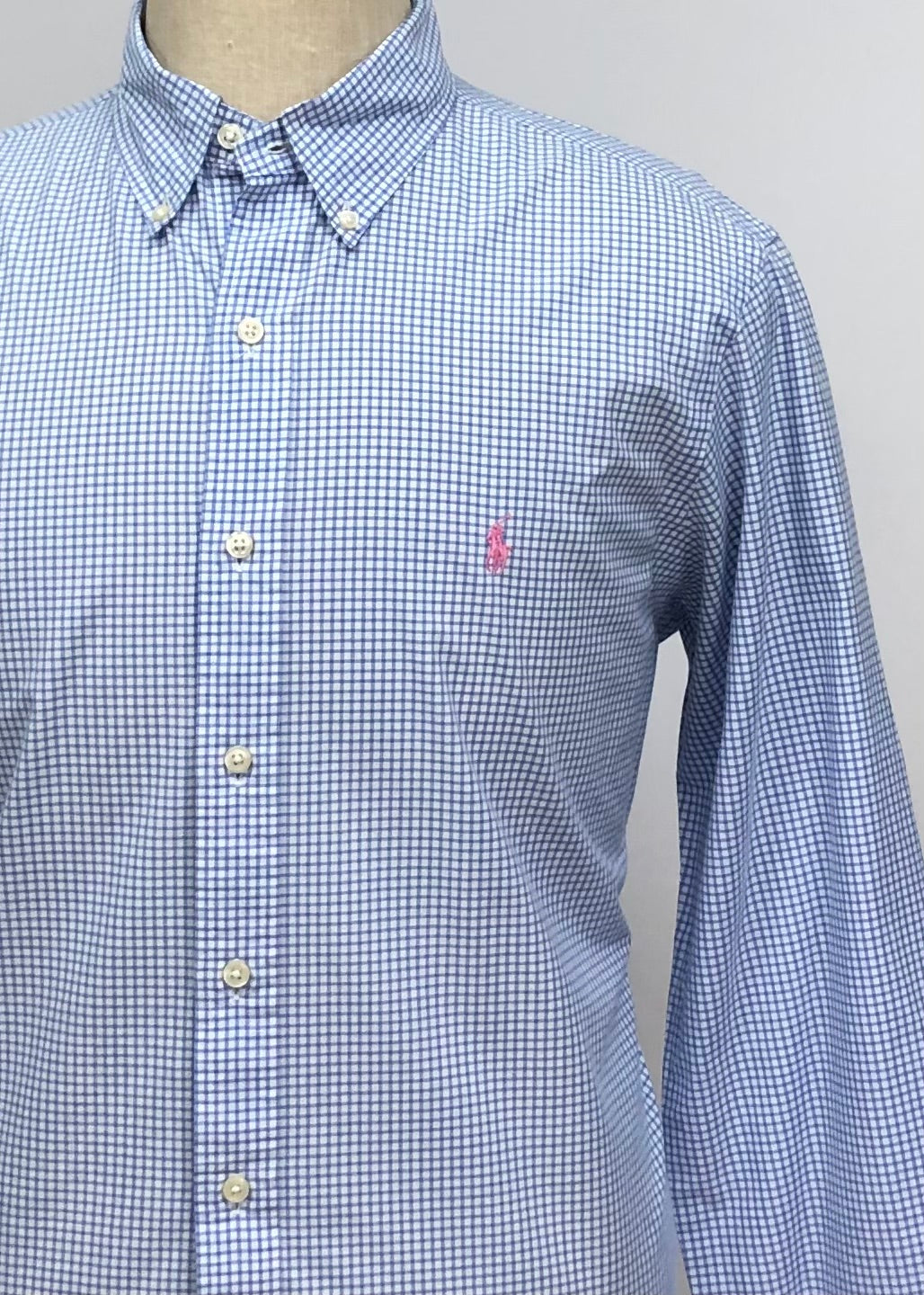 Camisa Polo Ralph Lauren 🏇🏼 con patrón de cuadros gingham celeste y blanco Talla L Entalle Regular