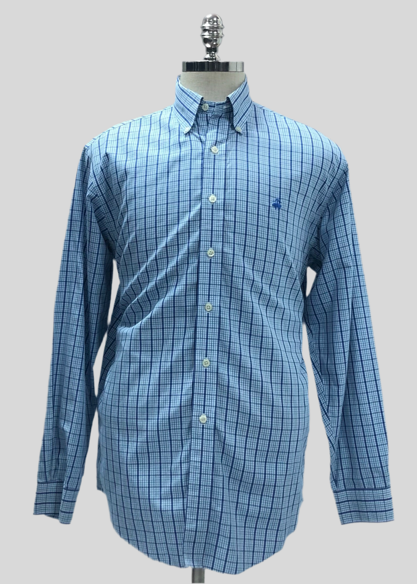 Camisa de botones Brooks Brothers 🐑 color blanco con cuadros en celeste y azul Talla M Entalle Clásico