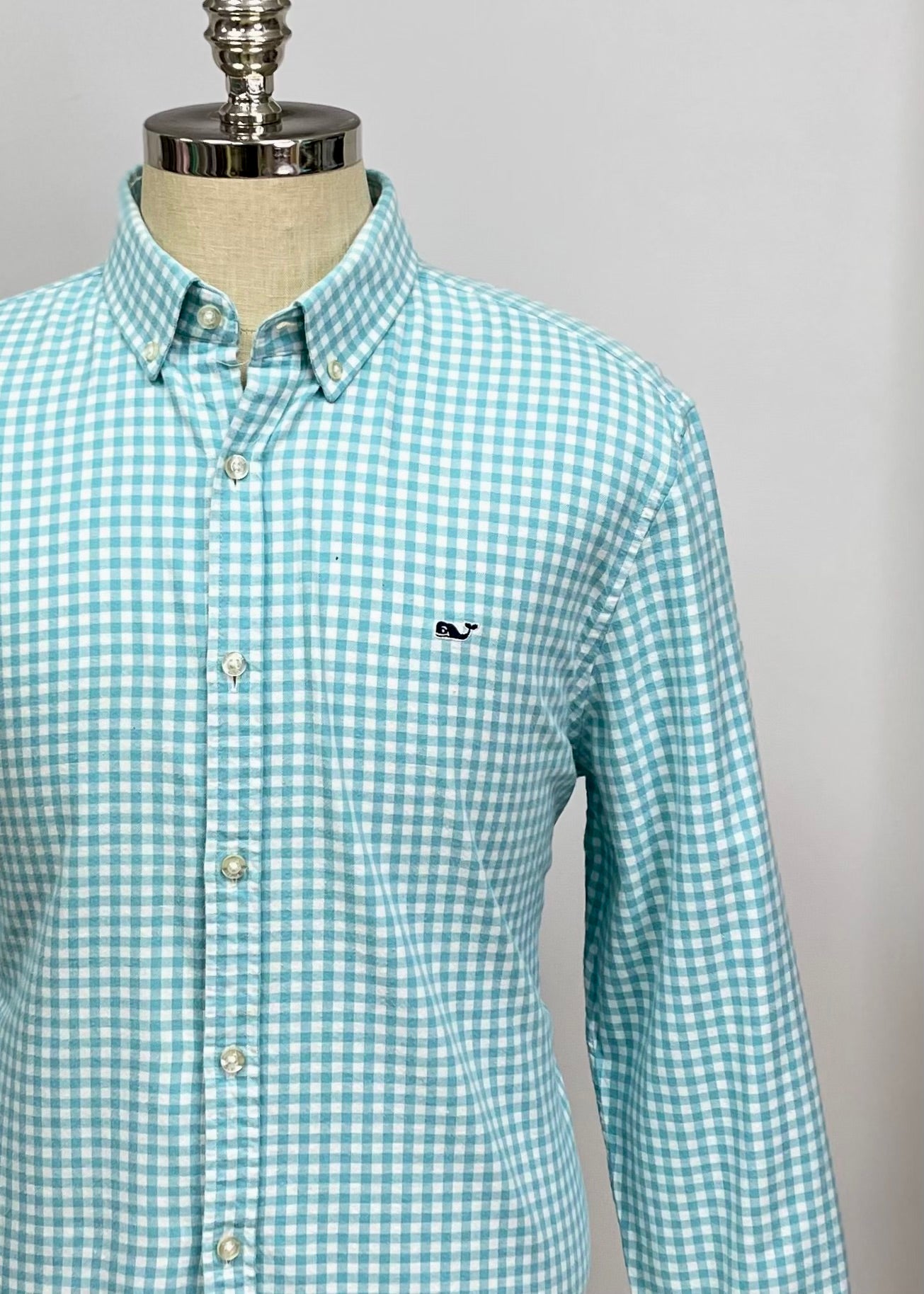 Camisa de cuadros Vineyard Vines 🐳 de cuadros gingham en color turquesa y blanco Talla XL Entalle Slim Fit