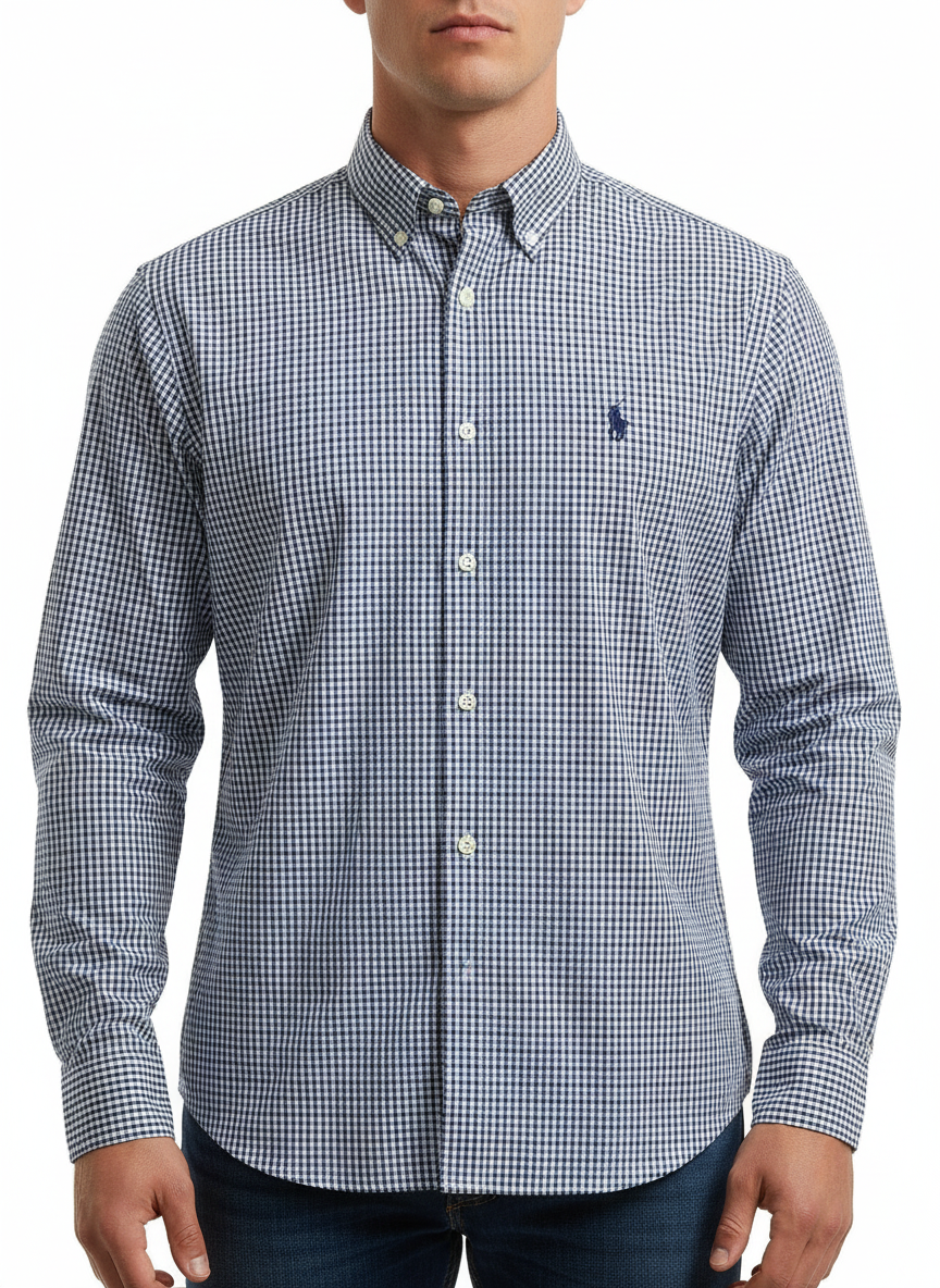 Camisa Polo Ralph Lauren 🏇🏼 de cuadros en color azul, negro y blanco Talla L Entalle Regular