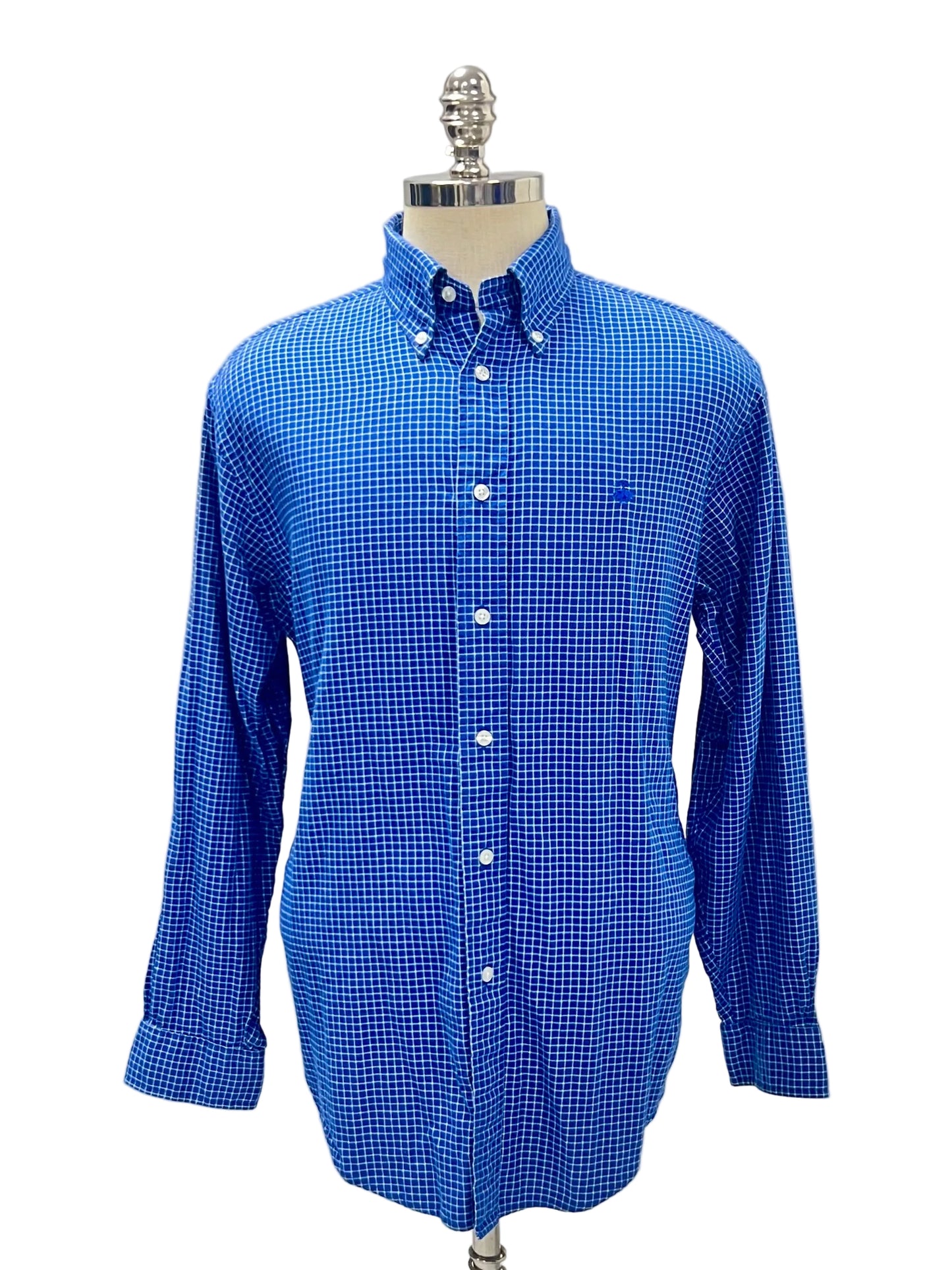 Camisa de botones Brooks Brothers 🐑 color azul con cuadros en blanco Talla M Entalle Clásico