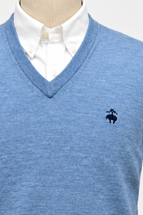 Sueter Jersey cuello V Brooks Brothers 🐑 color celeste Talla L (ver descripción)