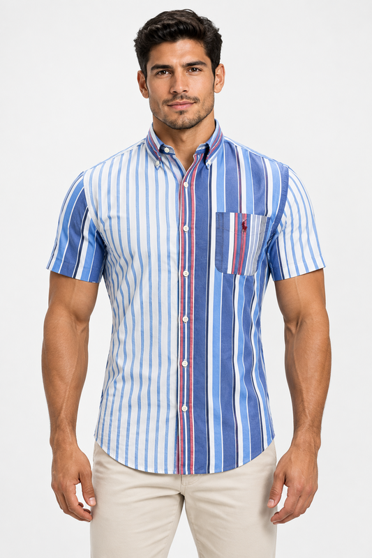 Camisa de botones Polo Ralph Lauren 🏇🏼 Oxford con rayas en rojo, azul y blanco Talla S Entalle Clásico