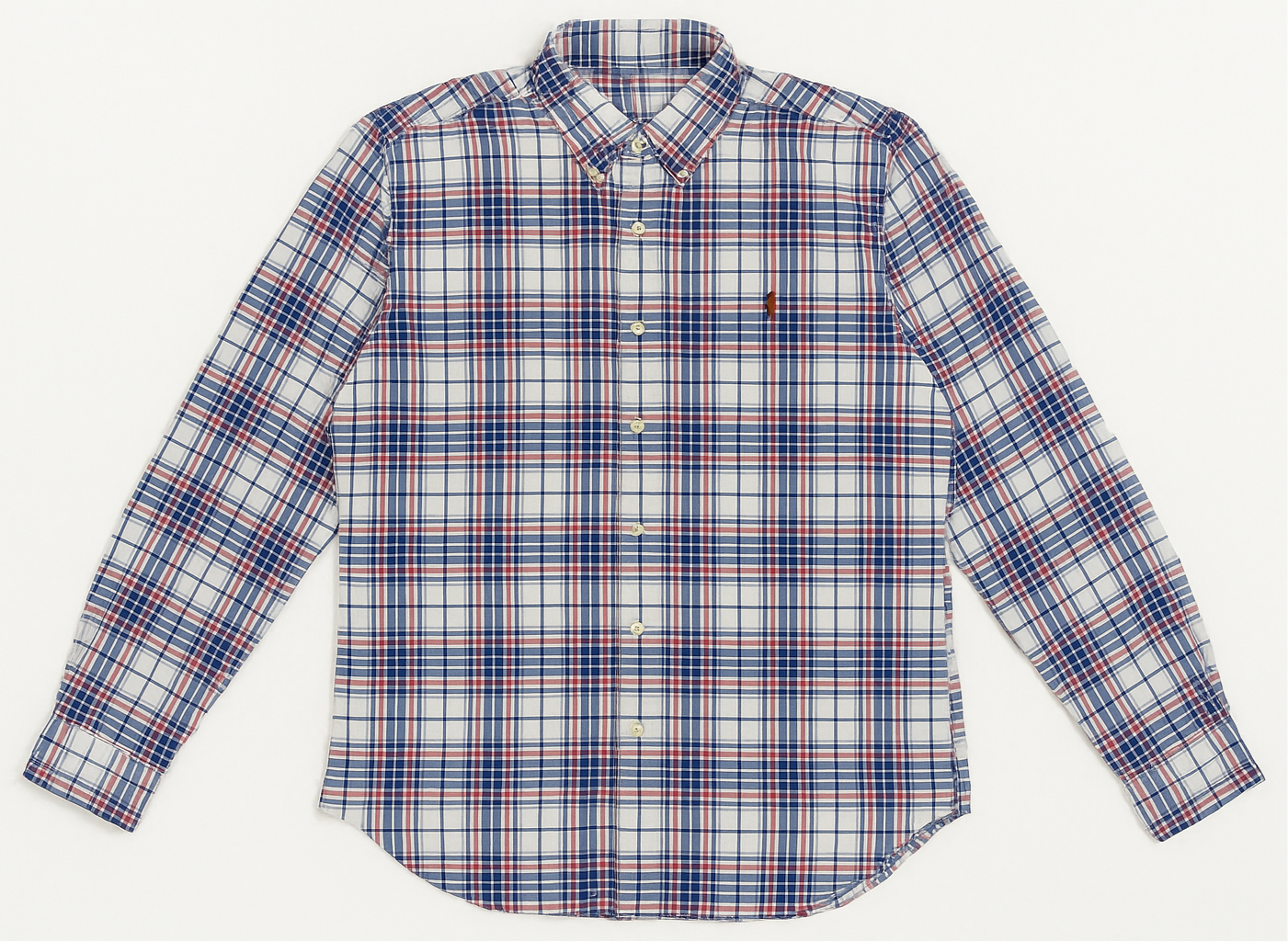 Camisa de botones Polo Ralph Lauren 🏇🏼 color blanco con patron de cuadros rojo y azul Talla L Entalle Regular