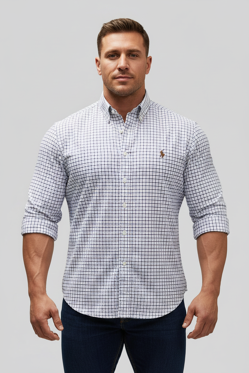 Camisa de botones Polo Ralph Lauren 🏇🏼 Oxford color blanco de cuadros rosado y azul Talla XL Entalle Regular