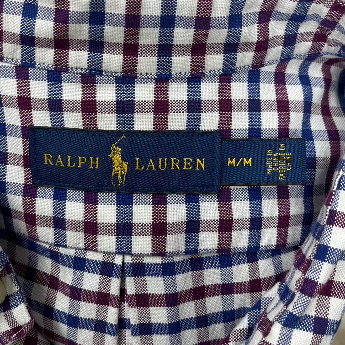 Camisa Polo Ralph Lauren 🏇🏼 Oxford color blanco con patron de cuadros en color rojo oscuro y azul navy Talla M Entalle Regular