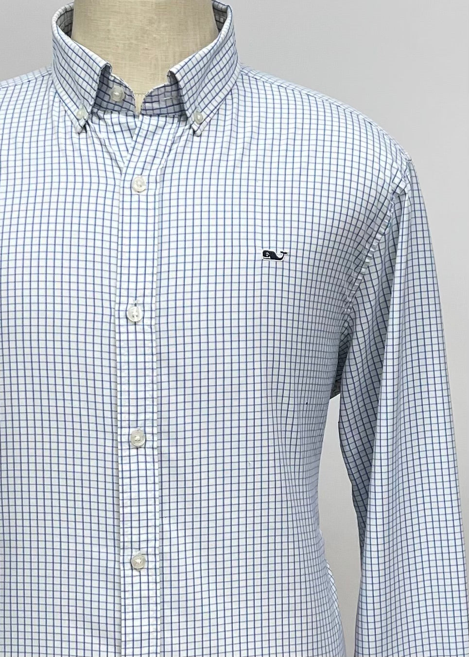 Camisa de botones Vineyard Vines 🐳 Performance color blanco de cuadros en color azul Talla L Entalle Regular