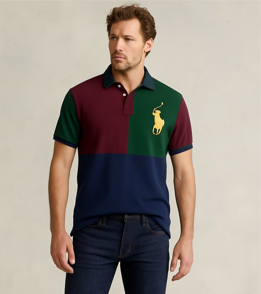Camiseta Polo Ralph Lauren 🏇🏼color rojo, verde y azul oscuro con logo big pony en dorado Talla L Entalle Custom Slim Fit