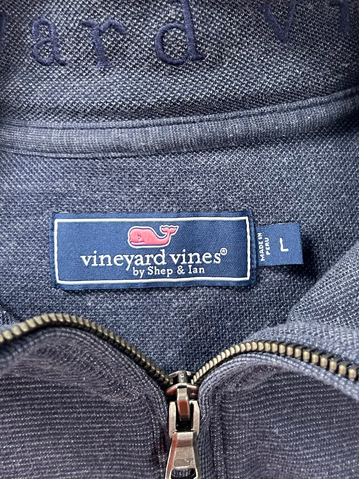Sueter Jersey Quarter-Zip Vineyard Vines 🐳 color azul grisáceo Talla L
