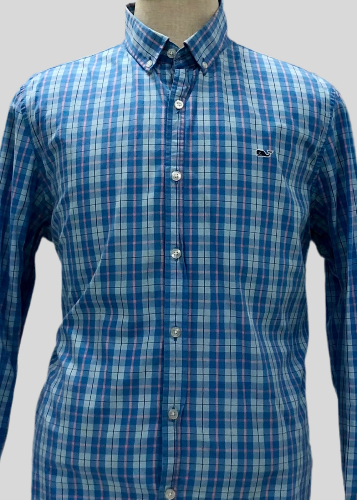 Camisa de botones Vineyard Vines 🐳 color celeste de cuadros en color azul y rosado Talla L Entalle Slim Fit