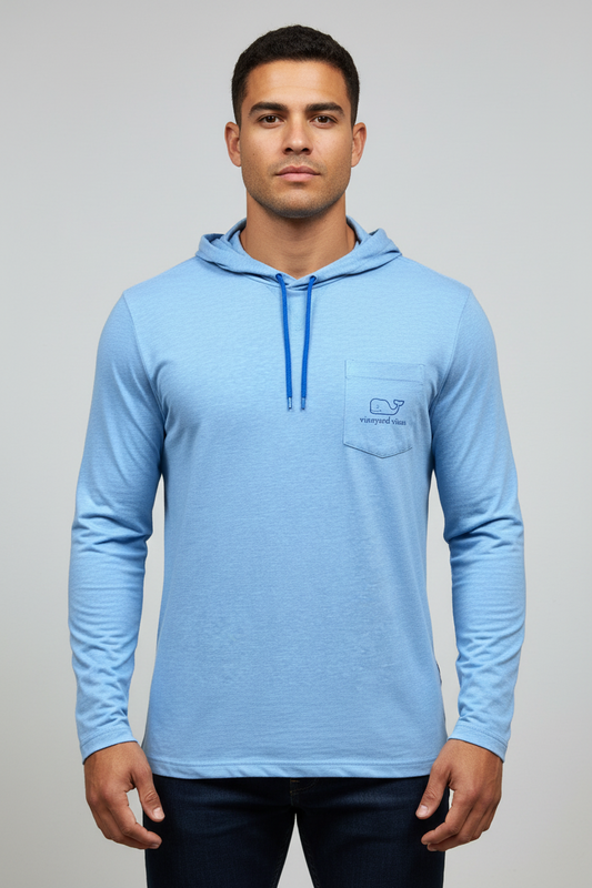 Camiseta con capucha Vineyard Vines 🐳 color celeste con logo de Ballena en bolsillo Talla Medium
