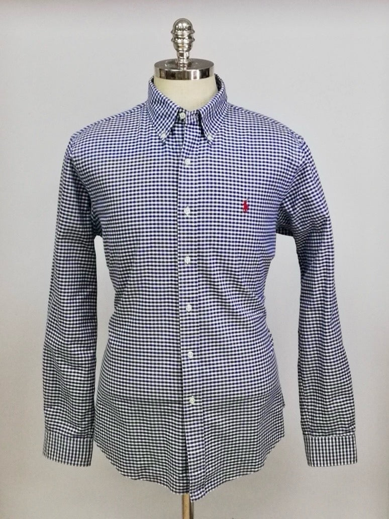 Camisa Polo Ralph Lauren 🏇🏼 con patron de cuadros gingham azul y blanco Talla L Entalle Custom Fit