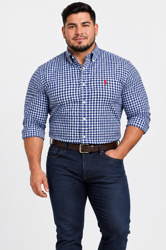 Camisa Polo Ralph Lauren 🏇🏼 de cuadros gingham azul y blanco Talla XL Entalle Clásico