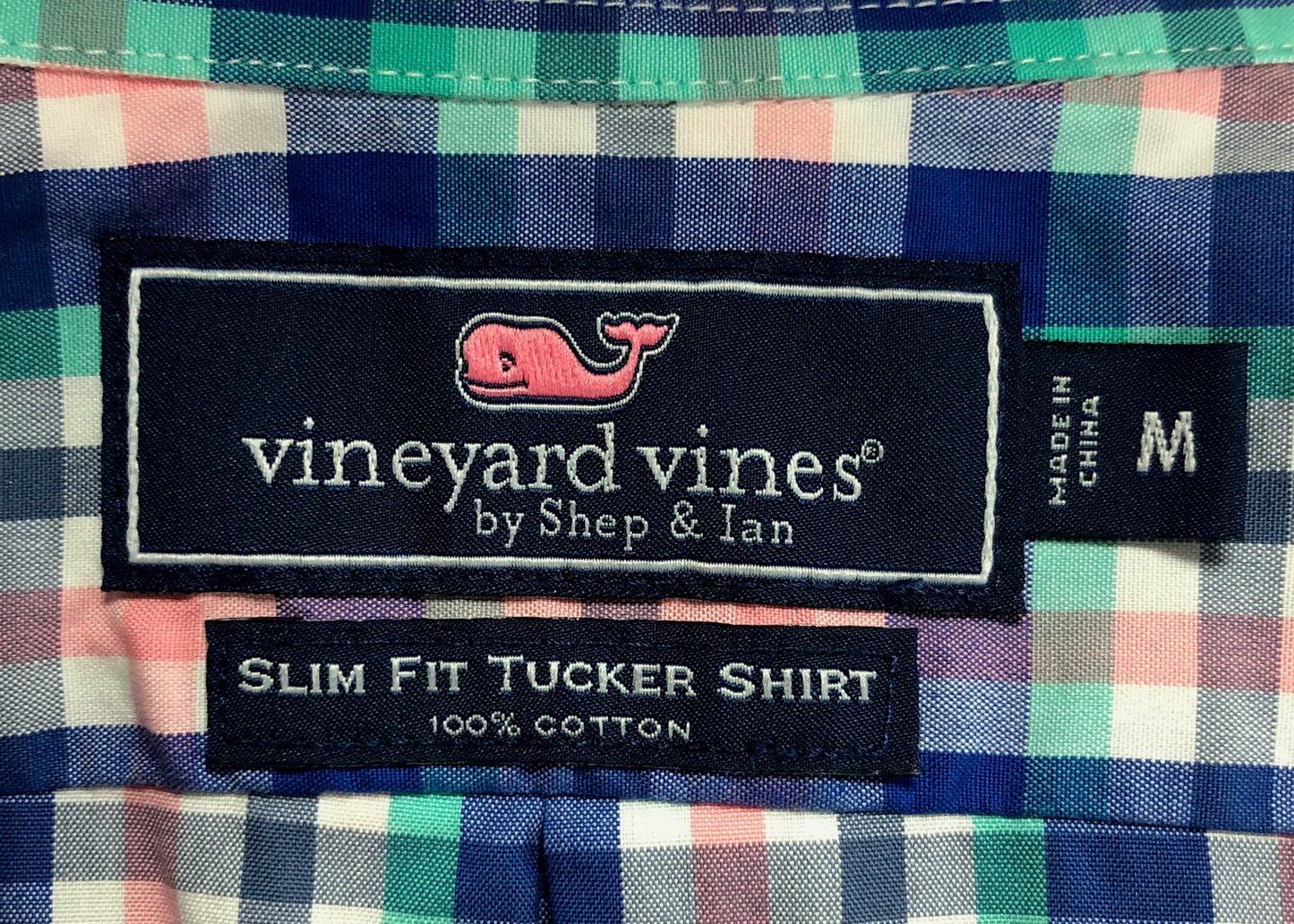 Camisa de botones Vineyard Vines 🐳 de cuadros en color azul, turquesa, rosado y blanco Talla M Entalle Slim Fit