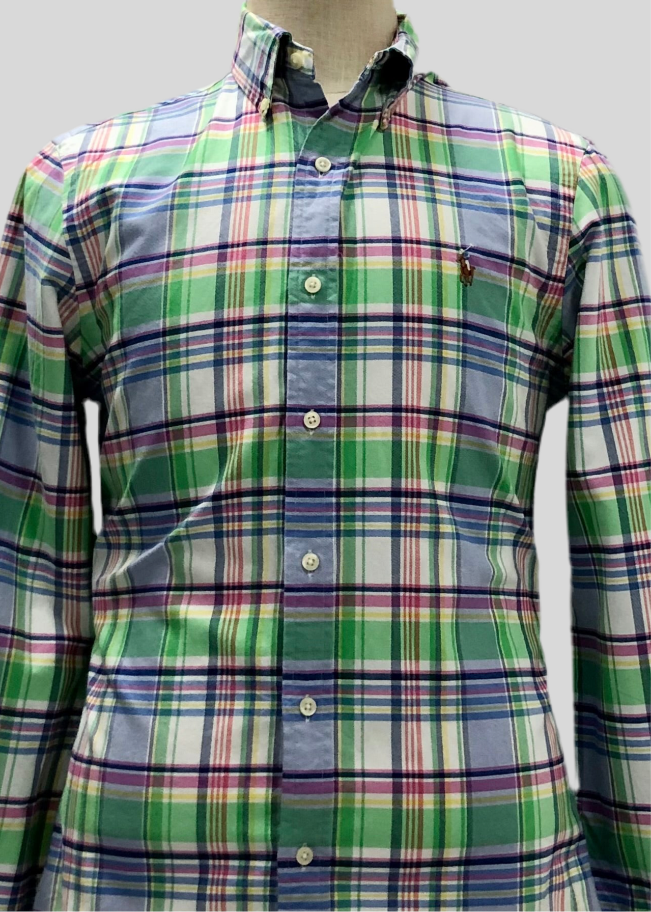 Camisa Polo Ralph Lauren 🏇🏼 Oxfoe de cuadros tartán en color verde, azul, rosado y blanco Talla M Entalle Slim Fit