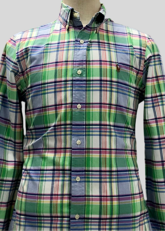 Camisa Polo Ralph Lauren 🏇🏼 Oxfoe de cuadros tartán en color verde, azul, rosado y blanco Talla M Entalle Slim Fit