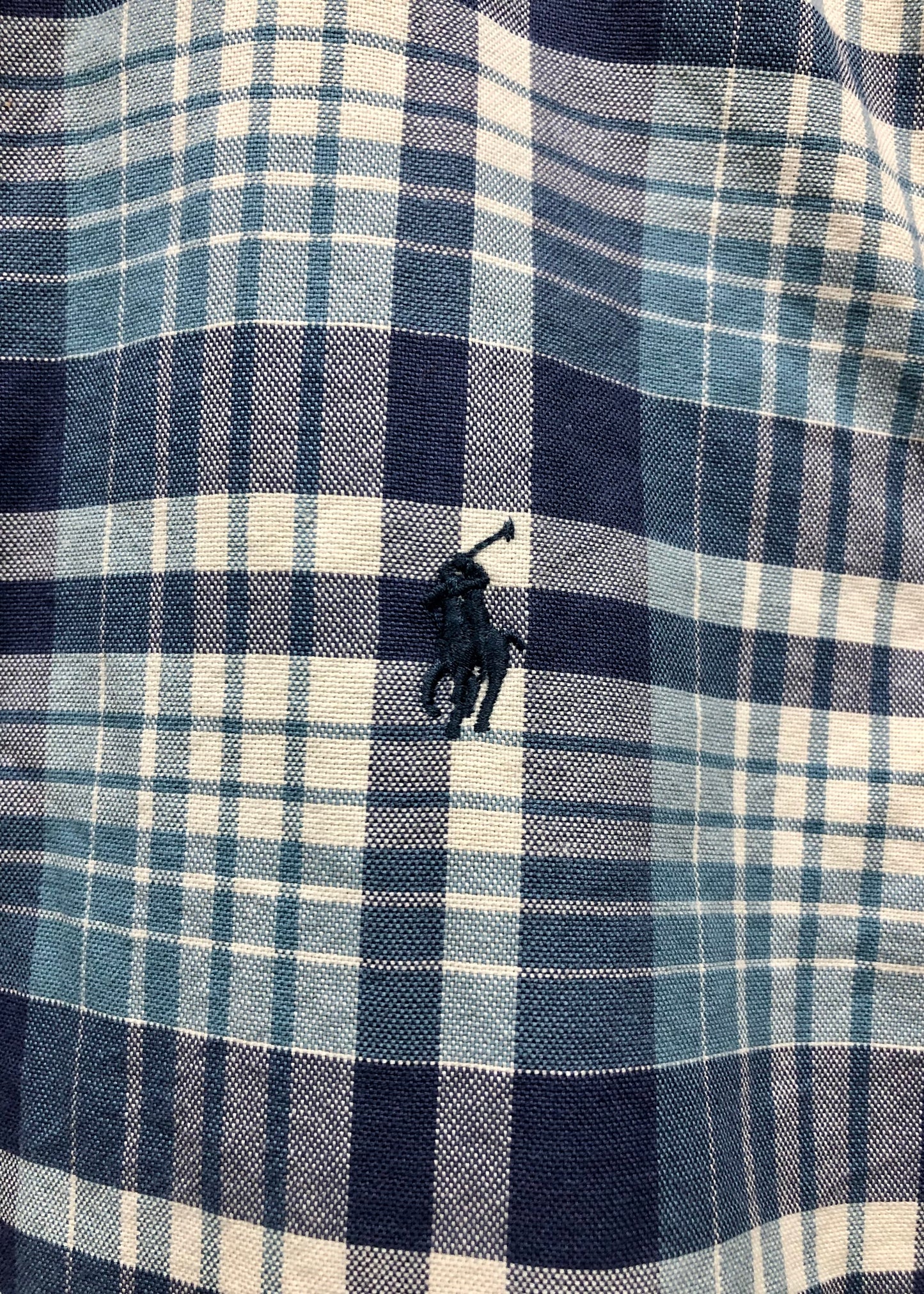 Camisa Polo Ralph Lauren 🏇🏼 con patron de cuadros en azul, celeste y blanco Talla L (14-16) de niño Entalle Regular