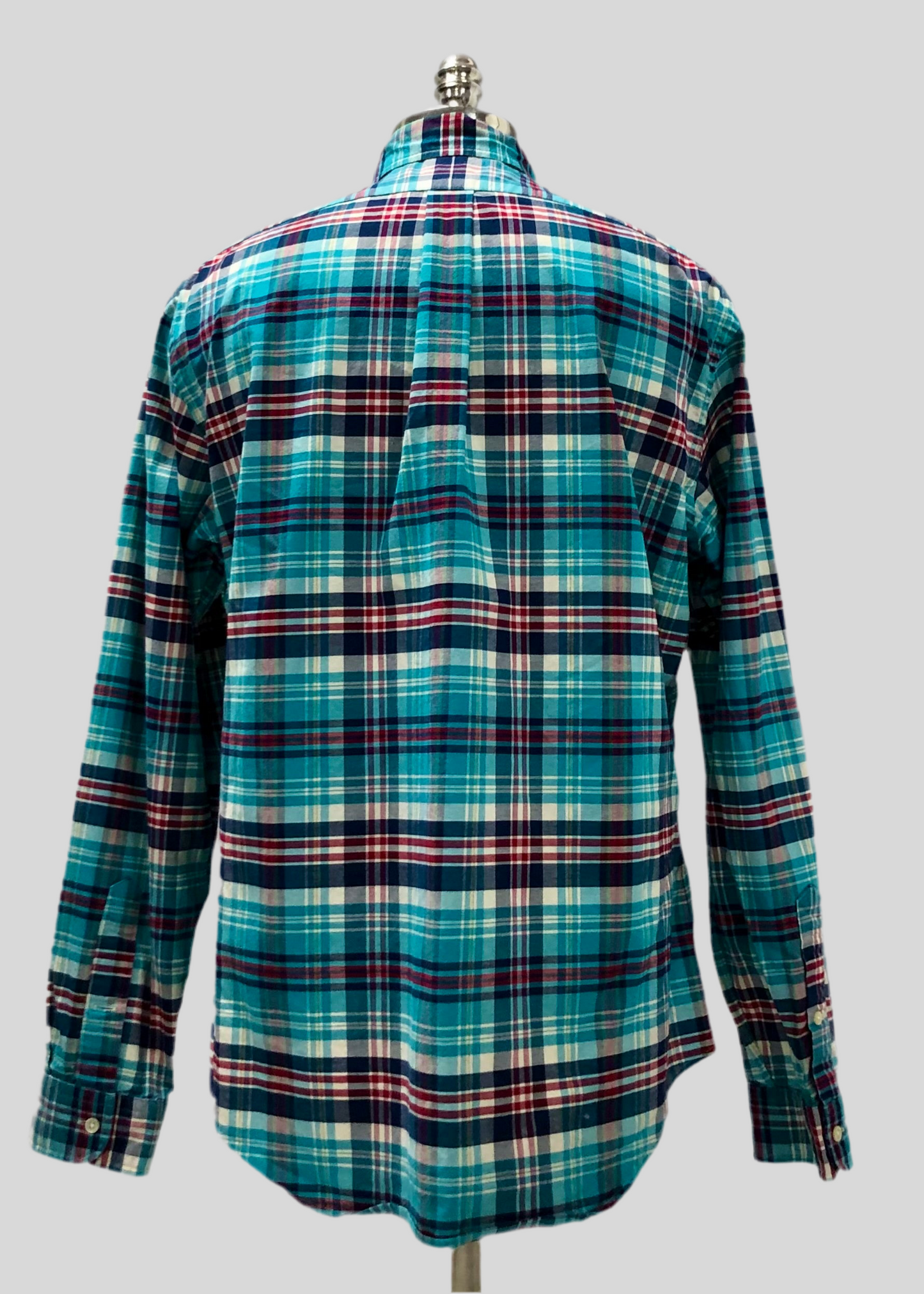 Camisa Polo Ralph Lauren 🏇🏼 con patrón de cuadros gingham turquesa, azul, rojo y blanco Talla XL Entalle Slim Fit