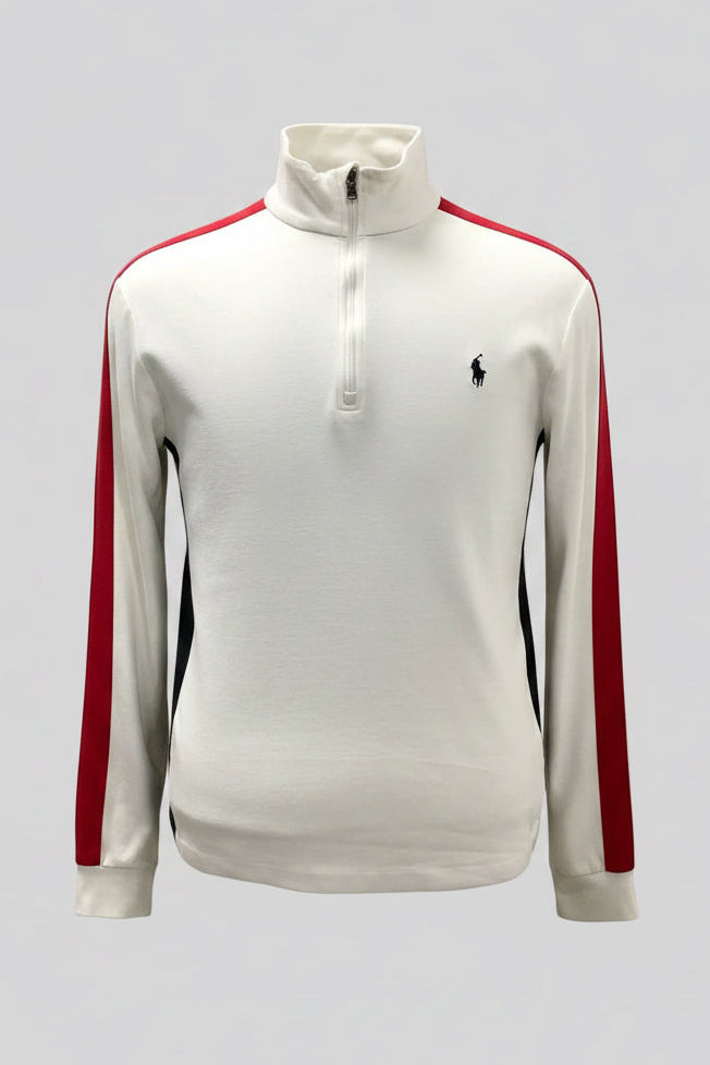 Sueter Jersey Polo Ralph Lauren 🏇🏼 color blanco con lineas en rojo Talla M