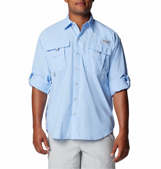 Camisa Columbia 🔹Modelo Bahama II color celeste con Omni Shade Manga larga Talla L