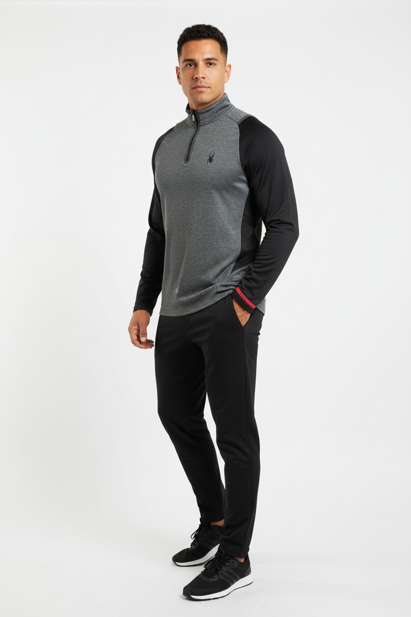 Sueter Jersey Spyder 🕷 color gris oscuro y negro con logo en color negro Talla S