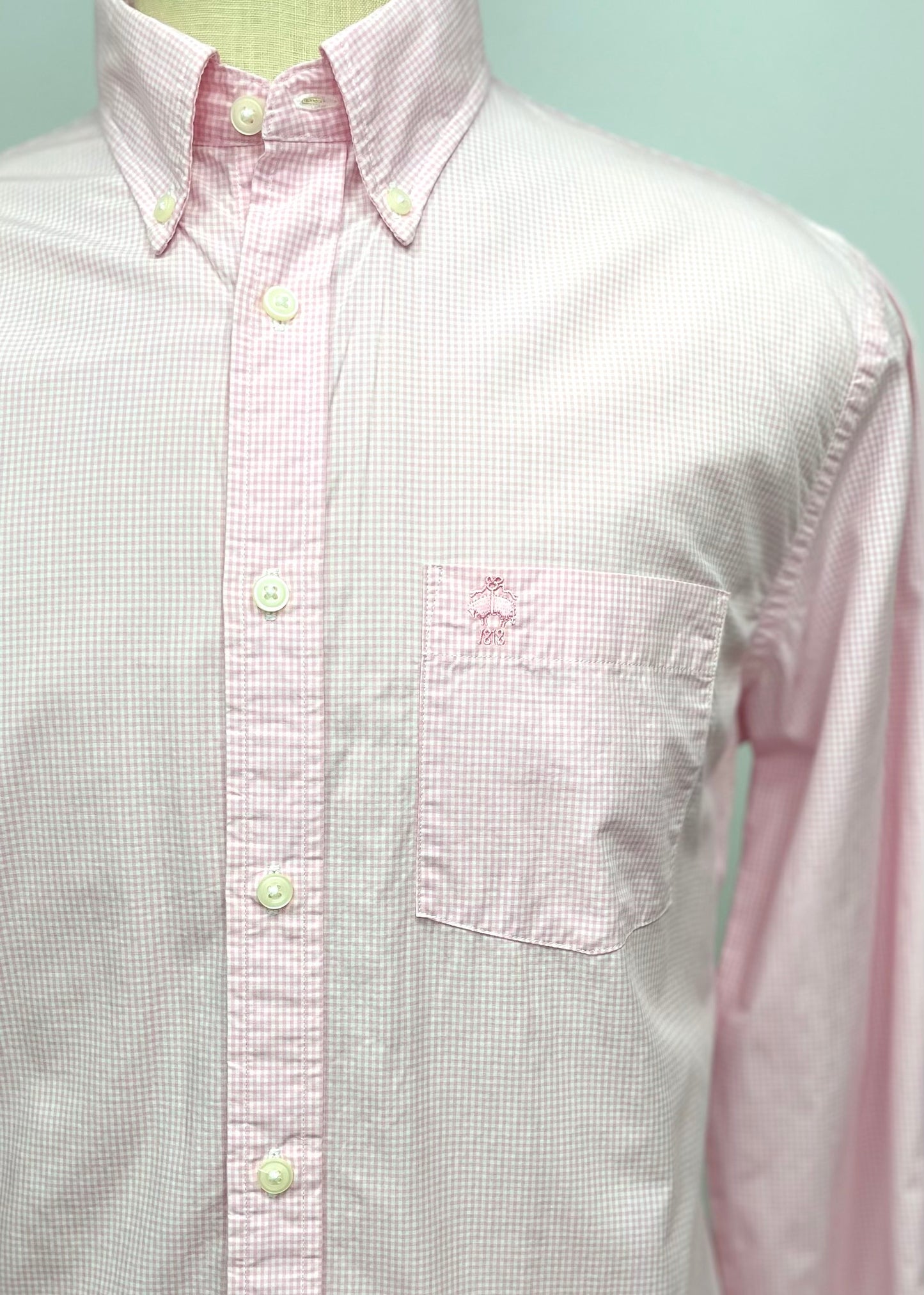 Camisa de botones Brooks Brothers 🐑 de cuadros en color rosado y blanco Talla L Entalle Regular