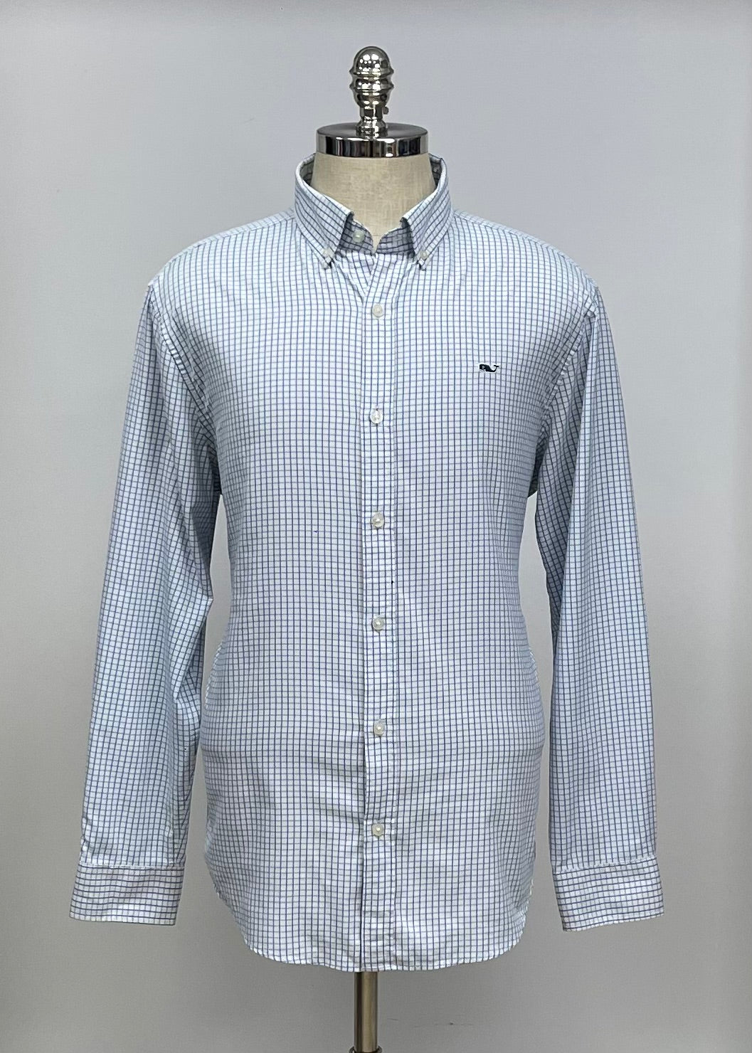 Camisa de botones Vineyard Vines 🐳 Performance color blanco de cuadros en color azul Talla L Entalle Regular