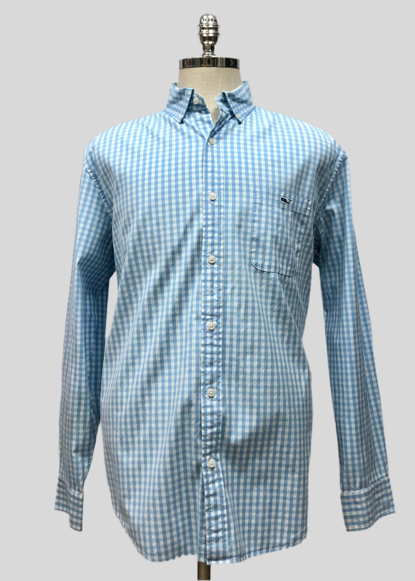 Camisa Vineyard Vines 🐳 de cuadros gingham en color celeste claro y blanco Talla L Entalle Clasico (ver descripción)