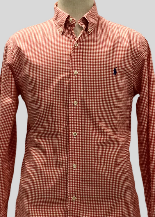 Camisa Polo Ralph Lauren 🏇🏼 con patron de cuadros gingham naranja y blanco Talla L Entalle Slim Fit