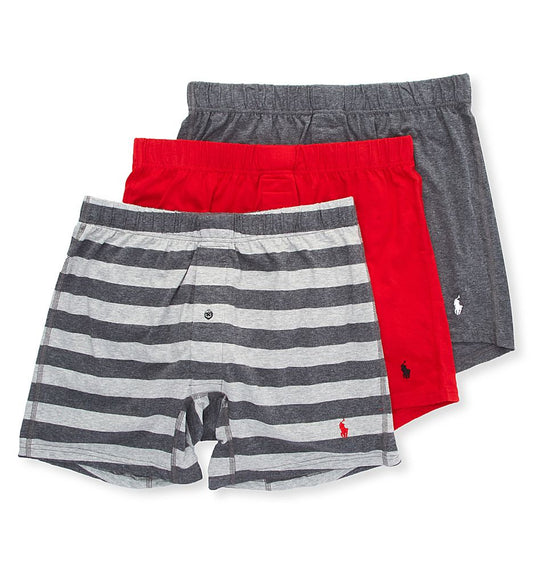 Paquete de 3 Boxer tejido Polo Ralph Lauren 🏇🏼 Classic Fit Tela algodón stretch color rojo, gris y de rayas Talla M